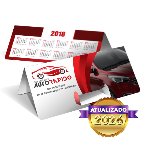 Calendário de Mesa c/ Porta Cartão | 25x18cm | 4/0 | UV 1/0